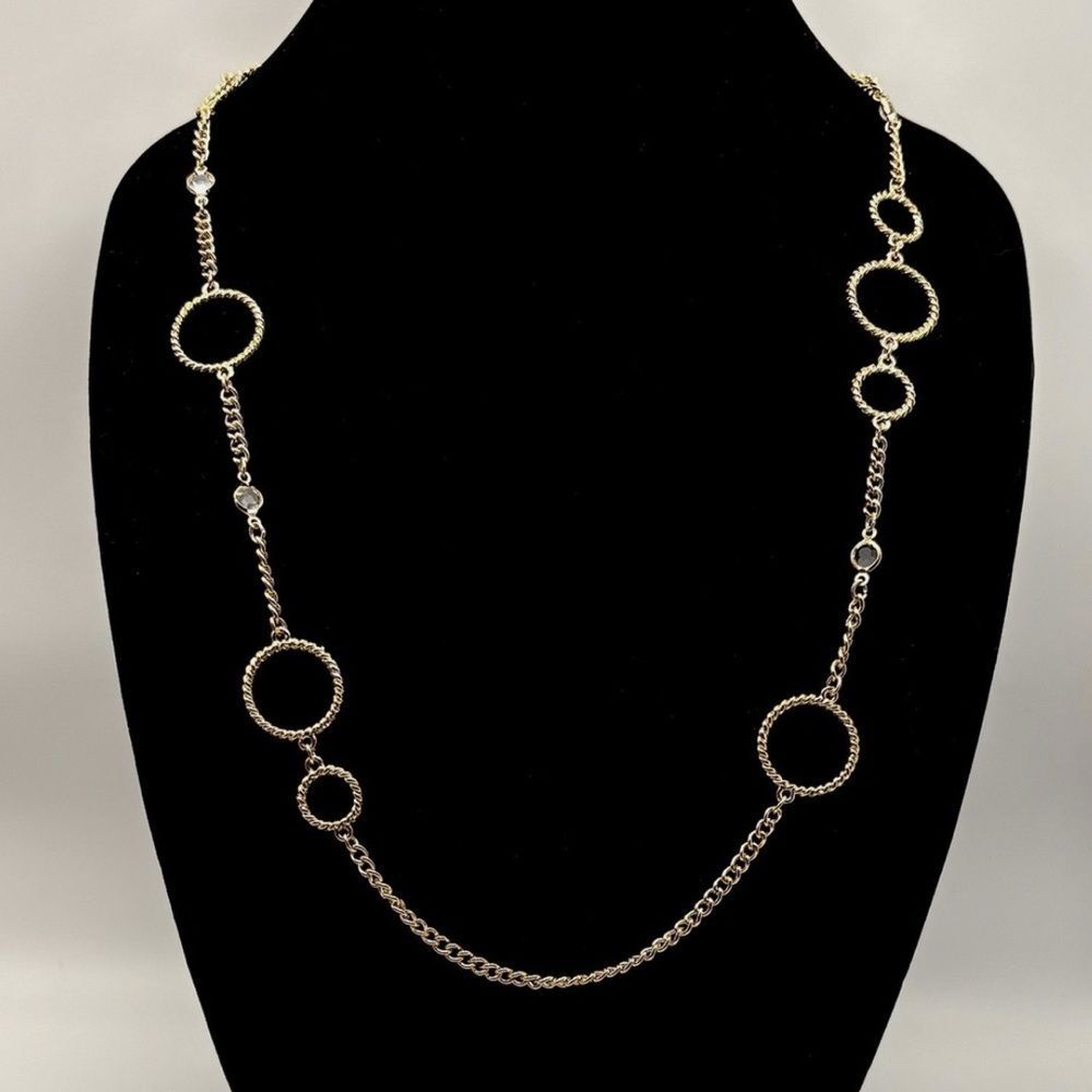 Gold Tone Circle Link with Four Clear Crystals Necklace